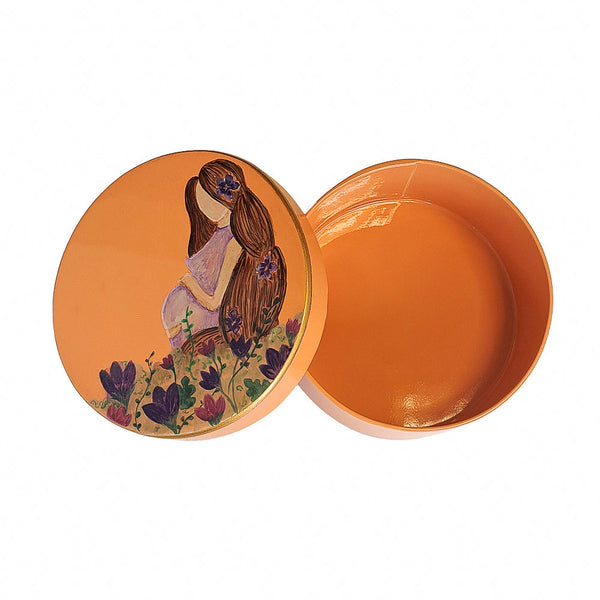 CAIXA PINTADA À MÃO GRÁVIDA LARANJA P