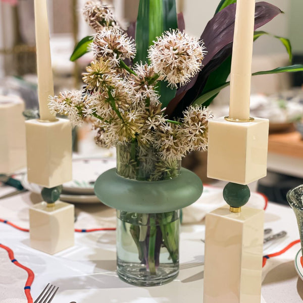 CASTIÇAL QUARTZO MARFIM G  25X5CM