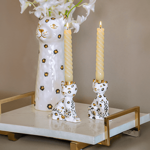 CASTIÇAL CERÂMICA ARTESANAL COM OURO LEOPARDO