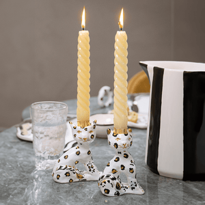 CASTIÇAL CERÂMICA ARTESANAL COM OURO LEOPARDO