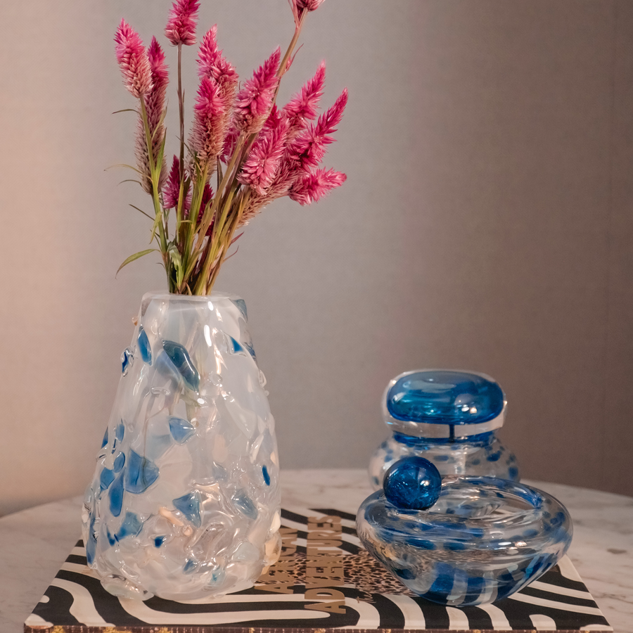 VASO DE MURANO TWIST FLOW  PÉROLA 14 x 17 (h)