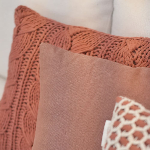 CAPA DE ALMOFADA LINHO PURO TERRACOTA 50x50CM