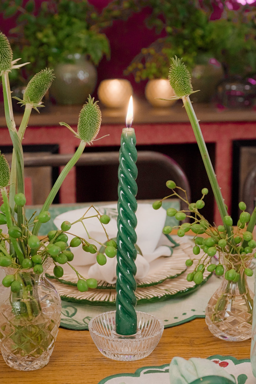 VELAS PARA CASTIÇAL TWIST VERDE ESCURO 25 CM - 02 UNIDADES