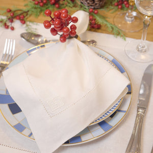 GUARDANAPO DE LINHO PURO BARRA LARGA PREMIUM MARFIM 55X55 CM