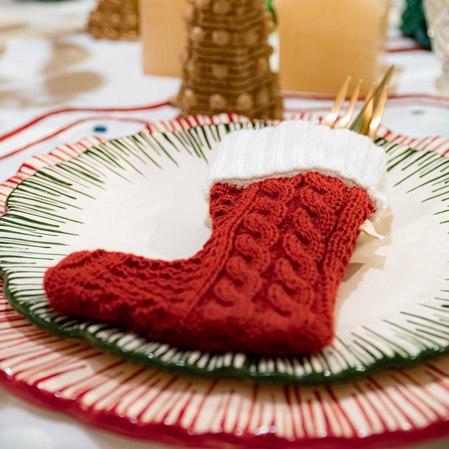 PORTA TALHERES DE NATAL BOTINHA TRICOT VERMELHO