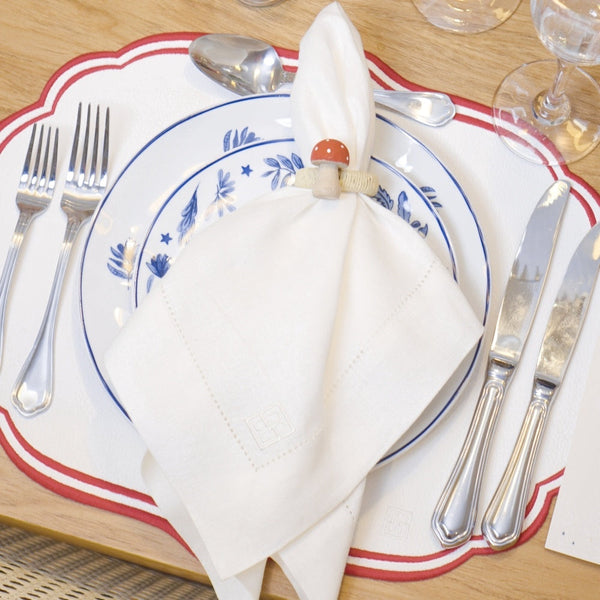 GUARDANAPO DE LINHO PURO BARRA LARGA PREMIUM MARFIM 55X55 CM