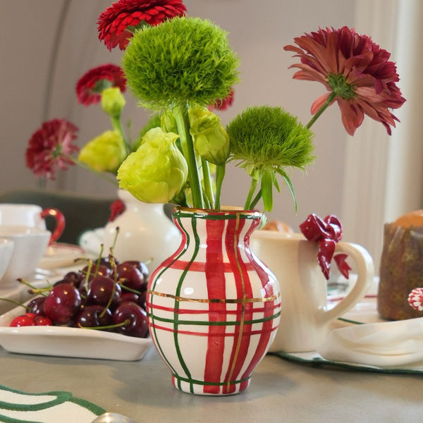 MINI VASO DE CERÂMICA ARTESANAL XADREZ COM OURO 12CM