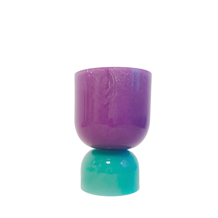 VASO DE VIDRO TAÇA LILÁS E VERDE 15 X 22 (H) CM