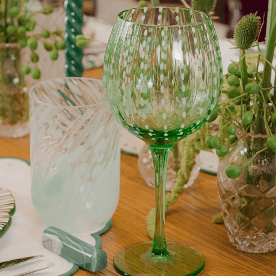 TAÇA DE VIDRO DOTS VERDE 15 X 22,5 (H) CM