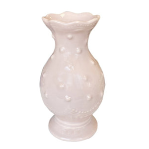 VASO DE CERÂMICA FEITO À MÃO BOLINHAS ROSA 21CM