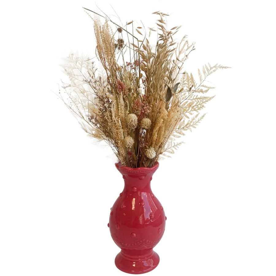 VASO BOLINHAS COM FLORES SECAS BOTANIKLAB VERMELHO