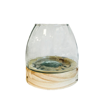 VASO DE VIDRO BASE MADEIRA PARATY M 18 X 15 (H) CM