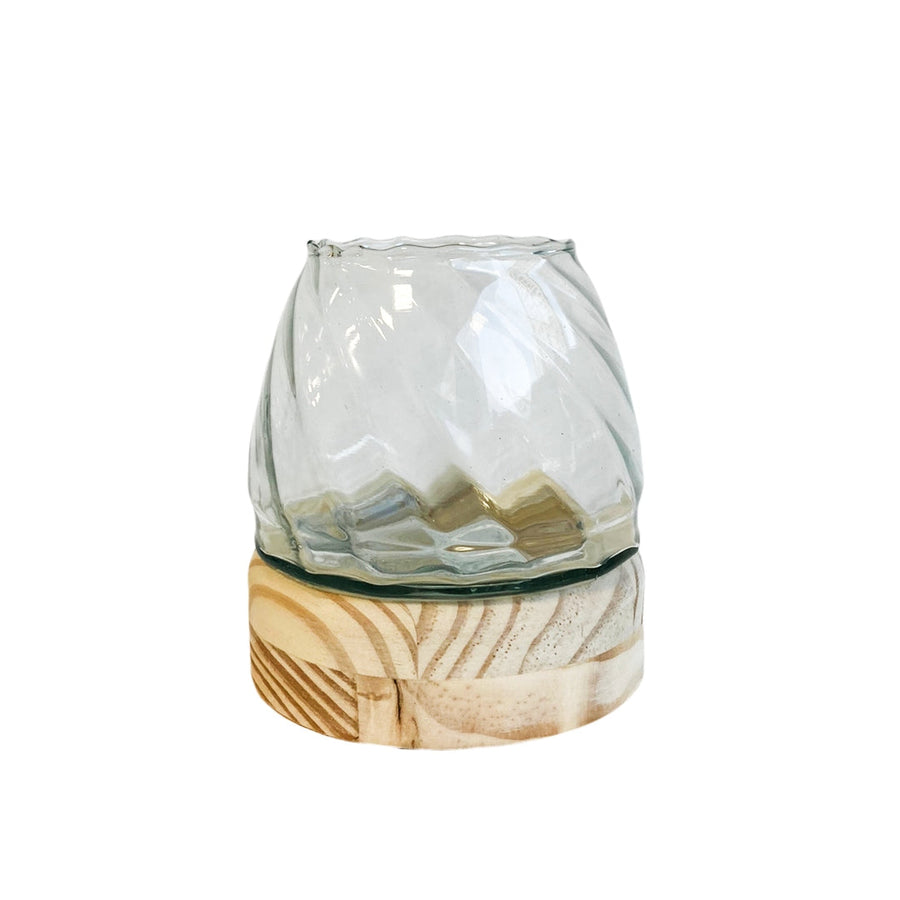 VASO DE VIDRO BASE MADEIRA PARATY P 16 X 13(H) CM