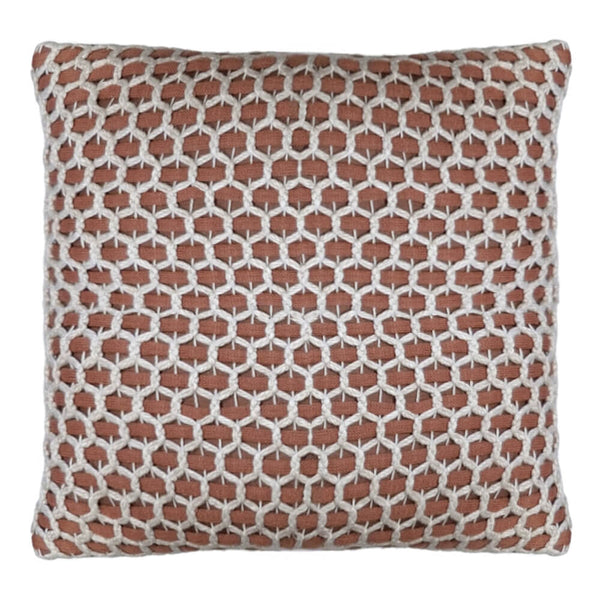 CAPA DE ALMOFADA TRICOT MANUAL COLMEIA TERRACOTA 50X50CM