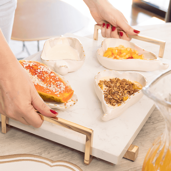 Bowl Cerâmica Artesanal Mamão Verde e Ouro