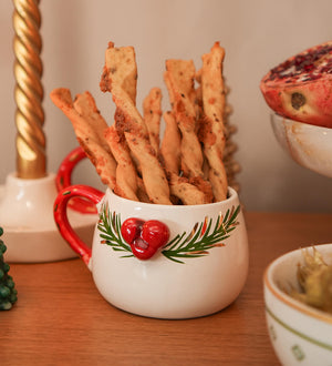 CANECA DE CERÂMICA FEITA À MÃO AZEVINHOS NATAL