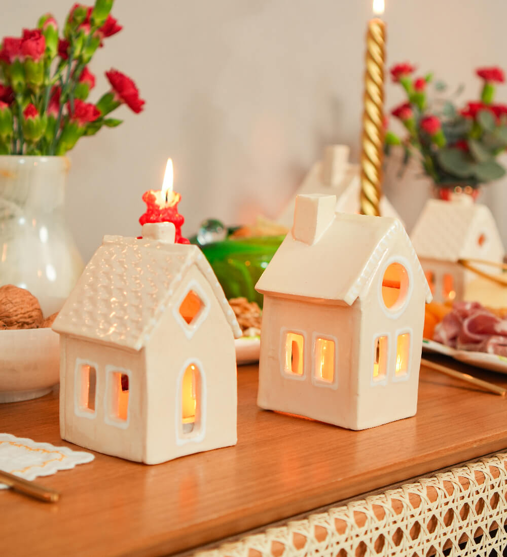 PORTA VELA CASINHA CERÂMICA ARTESANAL P