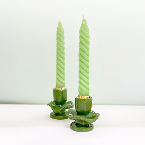 CASTIÇAL DE CERÂMICA FEITO À MÃO BAILARINA VERDE P