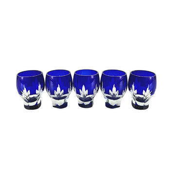 SET DE 5 COPINHOS DE LICOR DE CRISTAL AZUL VINTAGE