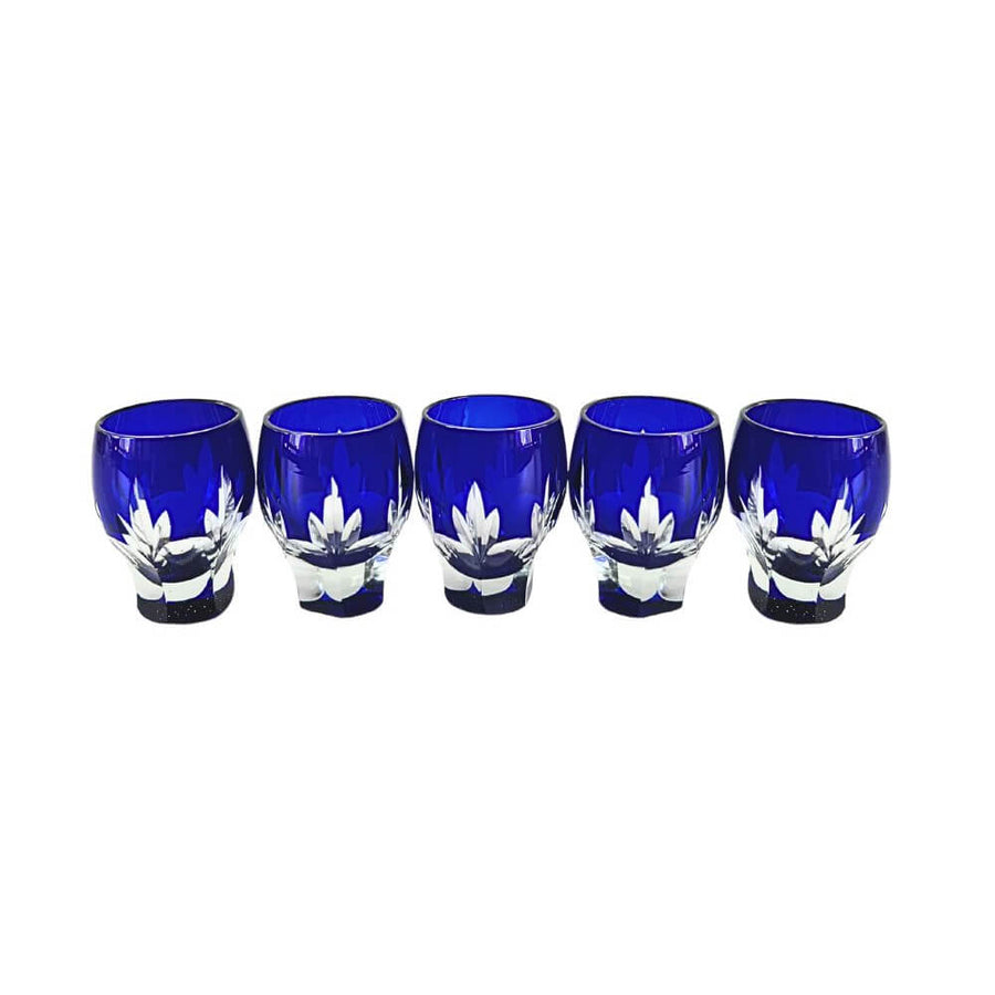 SET DE 5 COPINHOS DE LICOR DE CRISTAL AZUL VINTAGE