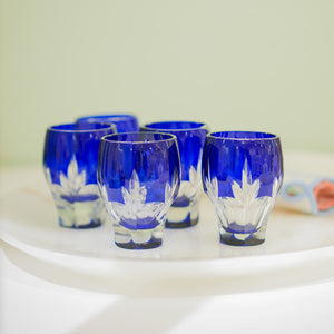 SET DE 5 COPINHOS DE LICOR DE CRISTAL AZUL VINTAGE