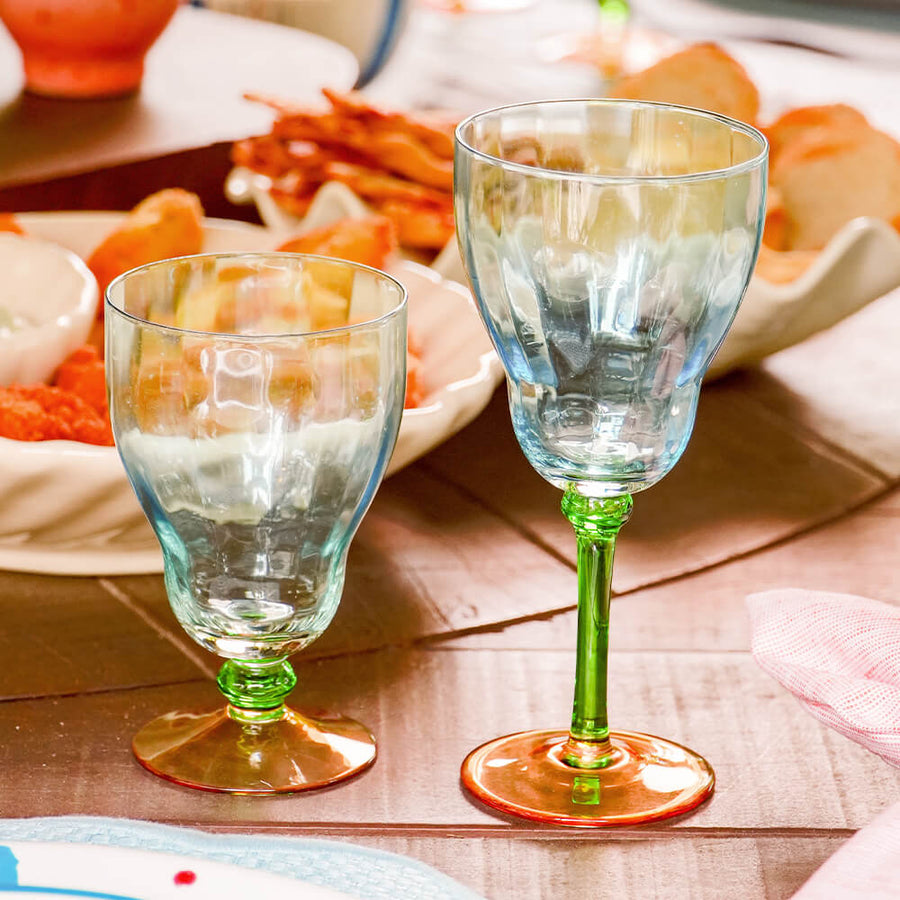 TAÇA DE VIDRO BAIXA SORRENTO AZUL/VERDE/LARANJA