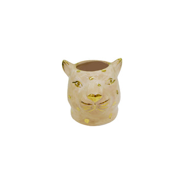VASO CERÂMICA ARTESANAL COM OURO BEGE LEOPARDO P