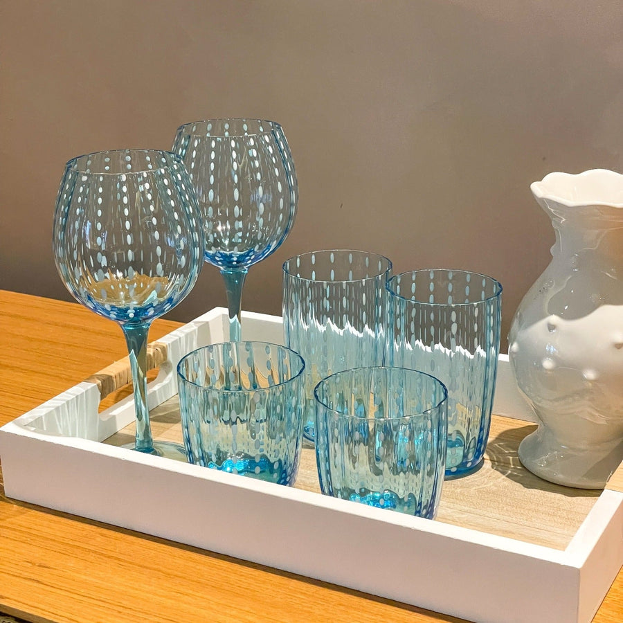 TAÇA DE VIDRO DOTS AZUL 15 X 22,5 (H) CM