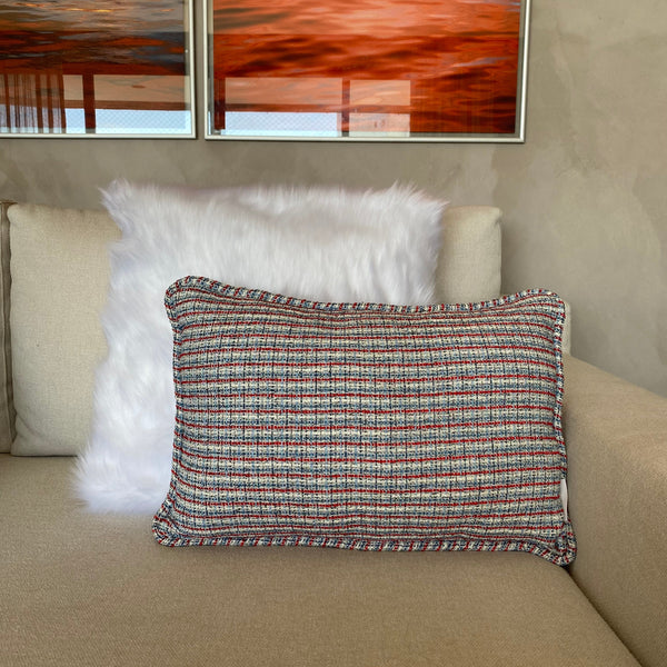 CAPA DE ALMOFADA DE TWEED VERMELHA E AZUL 50X35
