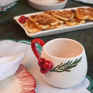 CANECA DE CERÂMICA FEITA À MÃO AZEVINHOS NATAL