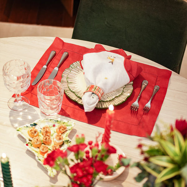 JOGO AMERICANO DE LINHO PURO BARRA LARGA PREMIUM VERMELHO 50X39 CM