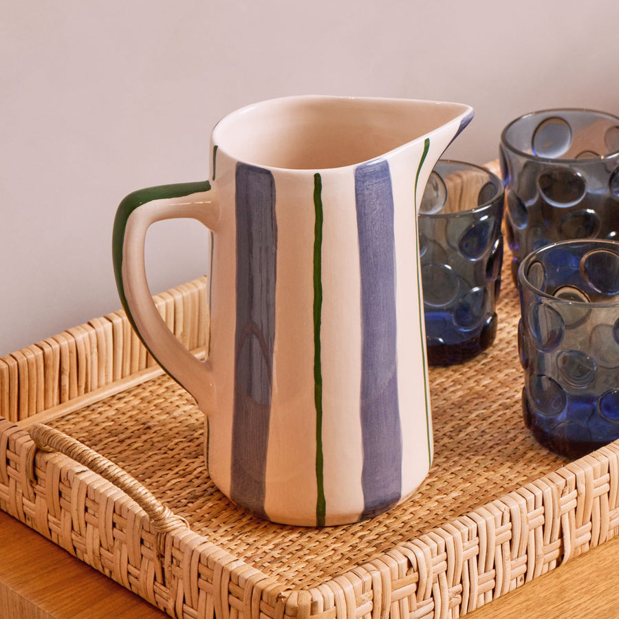 JARRA CERÂMICA ARTESANAL STRIPES AZUL E VERDE