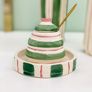 MELEIRA CERÂMICA ARTESANAL COM PRATINHO AGATA VERDE