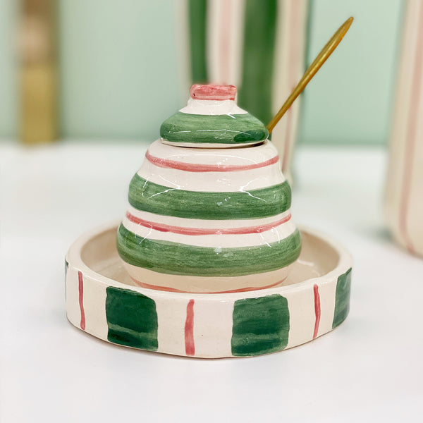 MELEIRA CERÂMICA ARTESANAL COM PRATINHO AGATA VERDE