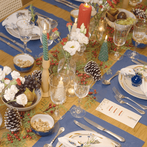 GUARDANAPO DE LINHO VISCO BARRA LARGA PREMIUM AZUL ÍNDIGO 55X55 CM