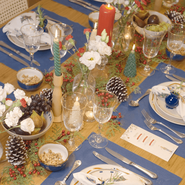 GUARDANAPO DE LINHO VISCO BARRA LARGA PREMIUM AZUL ÍNDIGO 55X55 CM