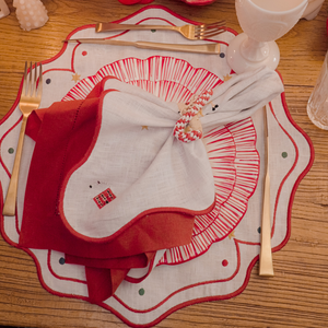 GUARDANAPO DE LINHO PURO BARRA LARGA PREMIUM VERMELHO 53,5X53,5CM