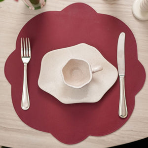 JOGO AMERICANO DUPLA FACE IMPERMEÁVEL REDONDO FLOR ROSA E VINHO 42 CM