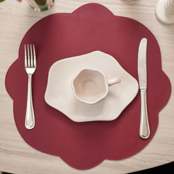 JOGO AMERICANO DUPLA FACE IMPERMEÁVEL REDONDO FLOR ROSA E VINHO 42 CM