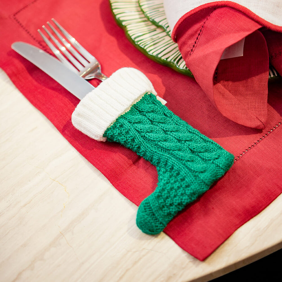 PORTA TALHERES DE NATAL BOTINHA TRICOT VERDE