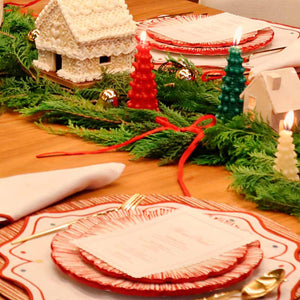 PRATO RASO CERÂMICA FEITO À MÃO BLOSSOM VERMELHO NATAL