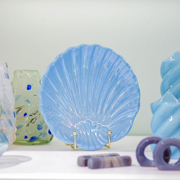 PRATO DE CERÂMICA CONCHA AZUL ANOS 80 ORIGEM ITALIA