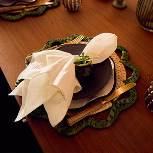 GUARDANAPO DE LINHO PURO BARRA LARGA PREMIUM MARFIM 55X55 CM