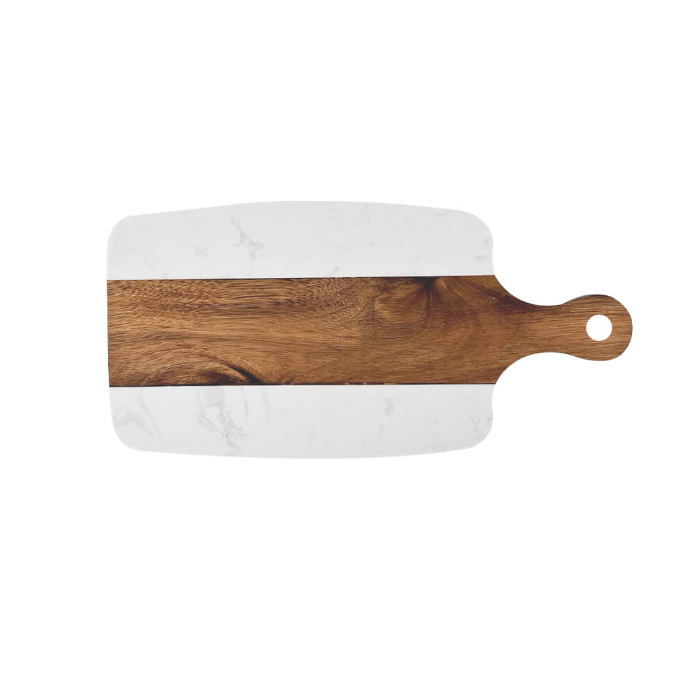 TABUA DE MADEIRA E MARMORE BRANCO COM ALÇA G 22 X 40 (H) CM
