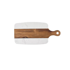 TABUA DE MADEIRA E MARMORE BRANCO COM ALÇA M  15 X 30CM