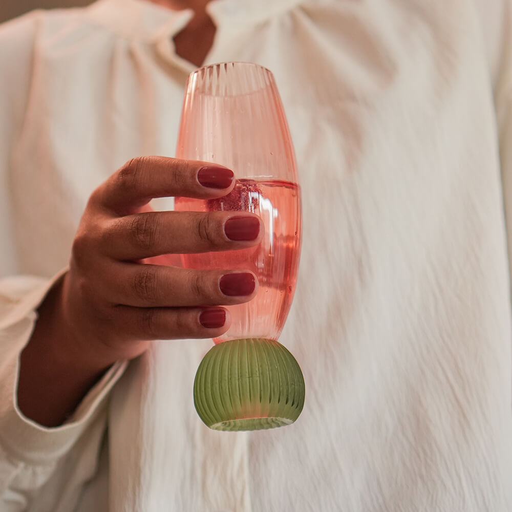 TAÇA DE VIDRO RIMINI  ROSA E VERDE