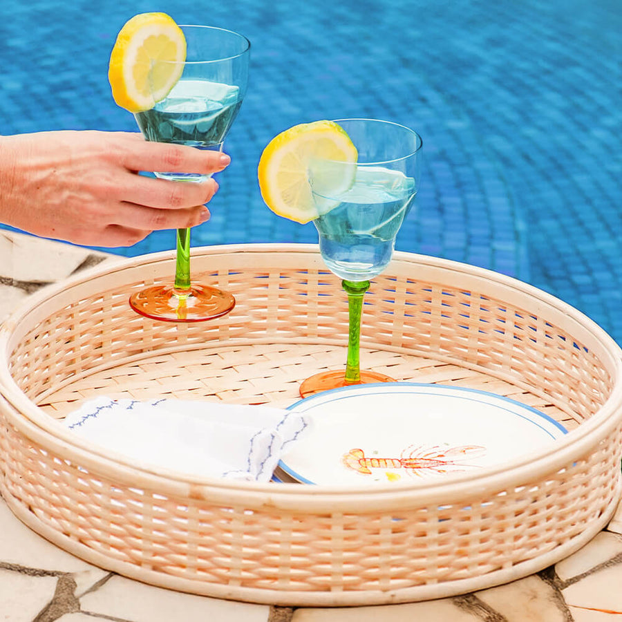 TAÇA DE VIDRO BAIXA SORRENTO AZUL/VERDE/LARANJA