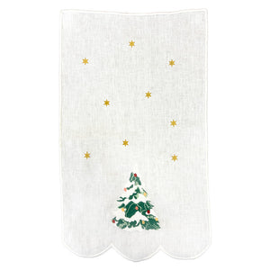 TOALHA DE LAVABO LINHO PURO ÁRVORE NATAL 30X50