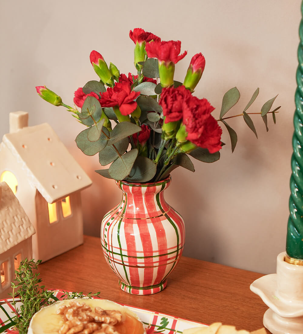 MINI VASO DE CERÂMICA ARTESANAL XADREZ COM OURO 12CM