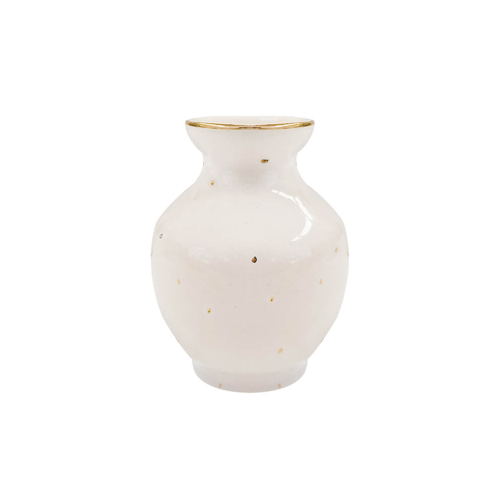 MINI VASO DE CERÂMICA ARTESANAL BOLINHAS COM OURO 12CM